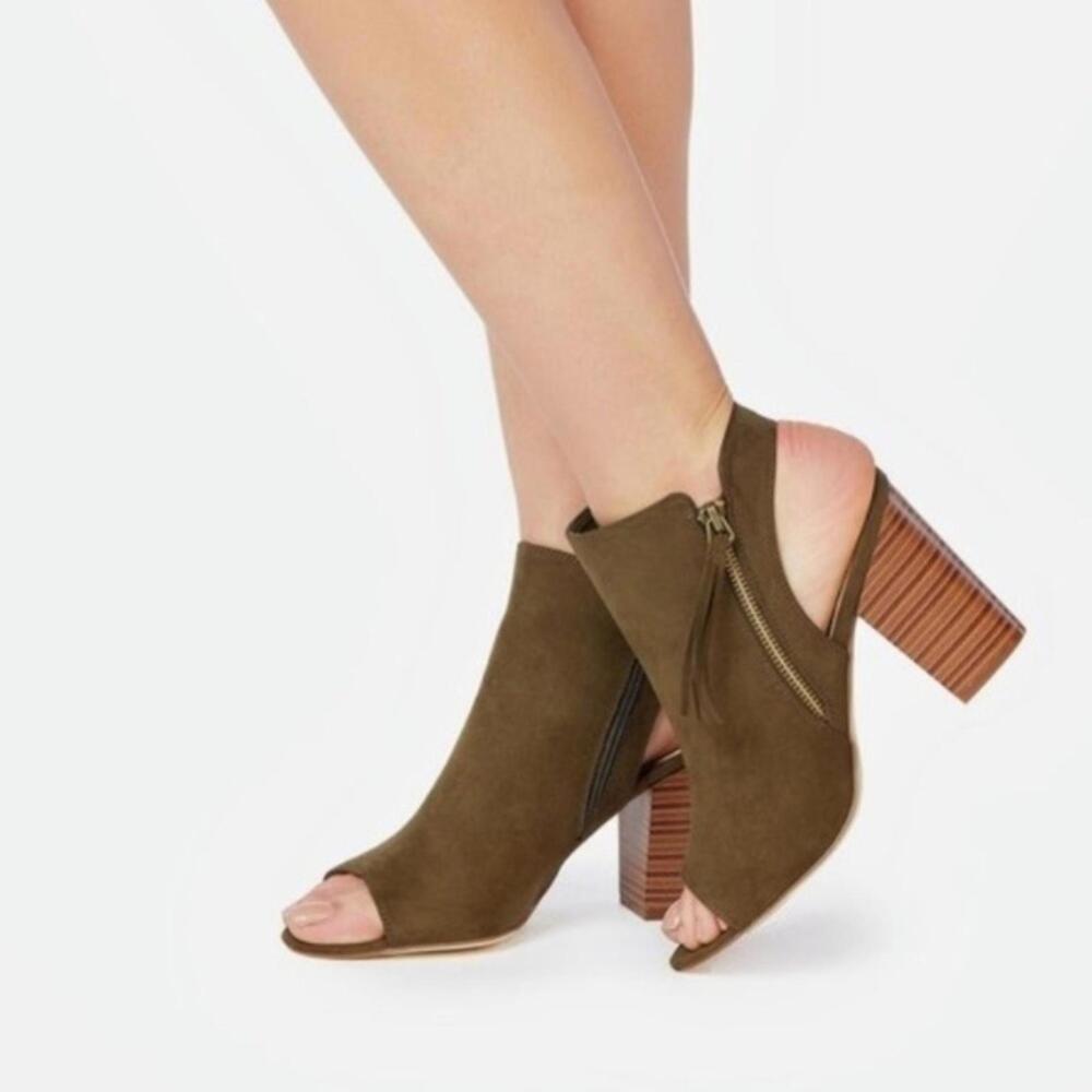 JustFab Women's Suede Peep‎ Toe Block Heel Booties